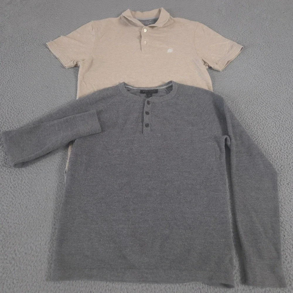 LOT OF 2 Banana Republic Shirt Mens S Multi Organic Cotton Pique Mesh Texture